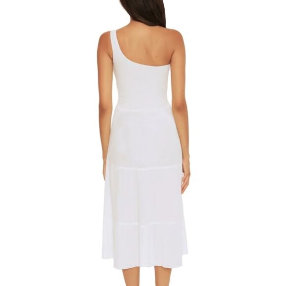 NEW Becca Swim White Ponza White Smocked One-Shoulder Swim Cover-Up Dress - Picture 3 of 11